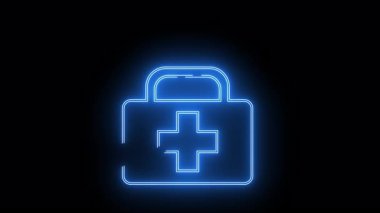 Siyah arkaplanda aydınlatılmış neon mavisi tıbbi malzeme sembolü