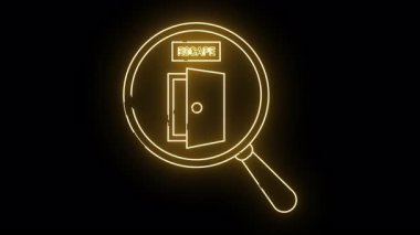 Parlayan bir büyüteç üzerinde ESCAPE olan açık bir kapıya odaklanıyor