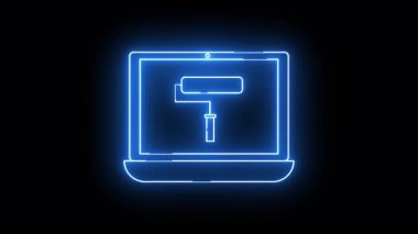 Ekranında boya silindiri olan bir dizüstü bilgisayarın mavi çizgisi.