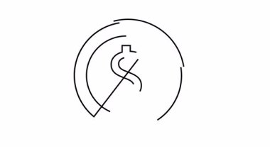 Siyah beyaz simge Çapraz bir çizgi ile kesişen iki daire içinde bir dolar işareti