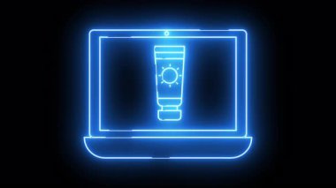 Güneş kremi kaplamalı neon dizüstü bilgisayar görüntüsü