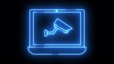 Neonblue dizüstü bilgisayar siyah arkaplanda bir güvenlik kamerası simgesi gösteriyor