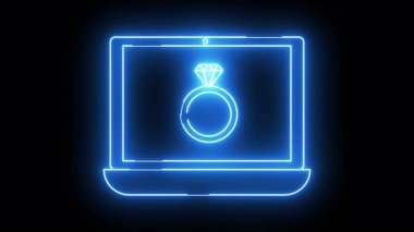 Yeni dizüstü bilgisayarda siyah zemin üzerinde büyük bir elmas olan bir yüzük simgesi gösterilir