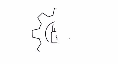 Siyah ve beyaz çizgiler açık bir kilidi çevreleyen bir vites gösteriyor.