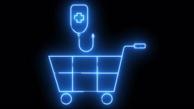 Üzerinde siyah bir çanta bulunan bir alışveriş arabasının parlak mavi çizgisi.