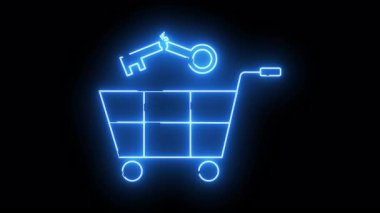 Neon bir alışveriş arabası kırık bir anahtarla doludur.