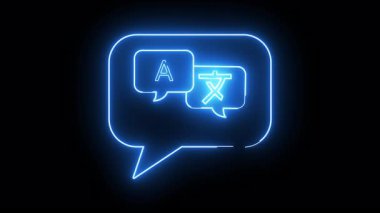 Mavi neon, Çince karakterli bir konuşma balonunun yanında A sembolü içeren bir konuşma baloncuğu imzala