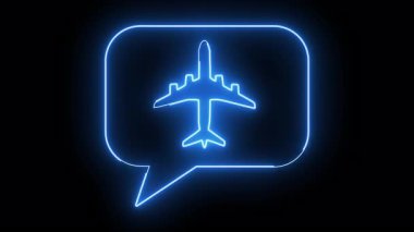 Parlayan mavi neon sanat uçağı konuşma baloncuğunun içinde siyah fon