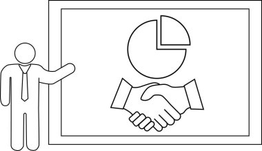 Çubuk figürü bir çerçeve içinde titreyen eller üzerinde bir grafik pasta grafiği sunar