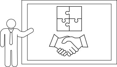 Kişi, ortaklık ve problem çözme anlamına gelen bir bulmaca ve el sıkışma sunar