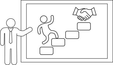 Özetlenmiş bir sunucu, el sıkışmaya doğru yükselen bir figürün çizelgesine işaret ediyor