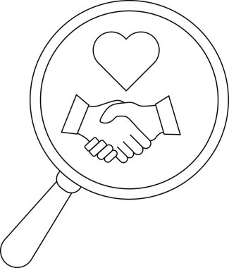 Outlined magnifying glass focuses on a tax form and a handshake