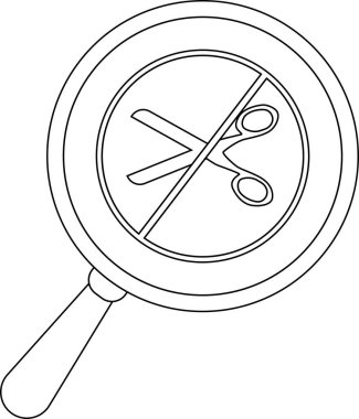 Büyüteç, içinde makas olan yasak işareti gösteriyor.