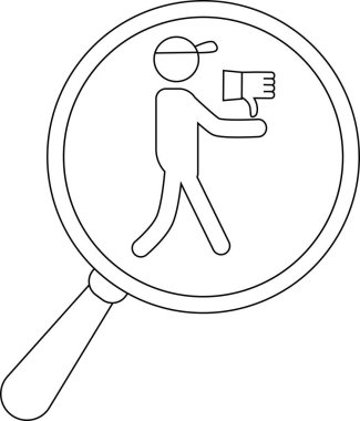 Unlocked padlock under magnifying glass with thumbs down