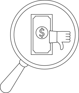 Unlocked padlock under magnifying glass with thumbs down