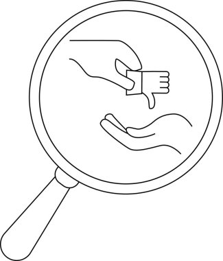 Unlocked padlock under magnifying glass with thumbs down