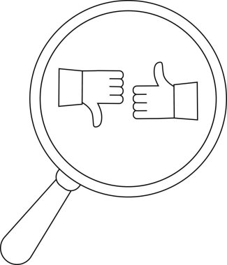 Unlocked padlock under magnifying glass with thumbs down