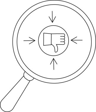 Unlocked padlock under magnifying glass with thumbs down