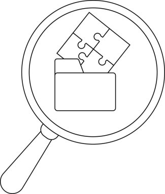 Outline of a magnifying glass over a folder with two puzzle pieces