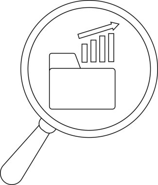 Magnifying glass reveals file folder with increasing bar graph and arrow