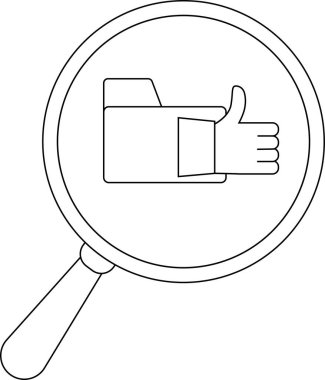 Magnifying glass icon with folder and thumbs up inside
