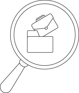 Magnifying glass focuses on a briefcase atop a folder isolated on white