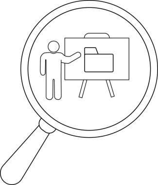 A person points to a folder on an easel all within a magnifying glass