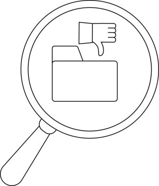 A magnifying glass shows a folder with a thumbs down symbol above it
