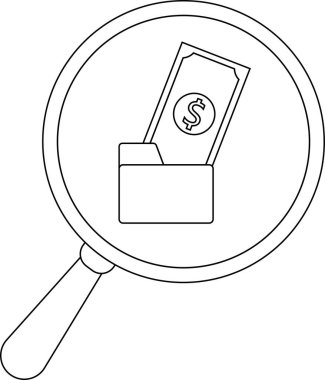 A magnifying glass reveals a folder with money sticking out
