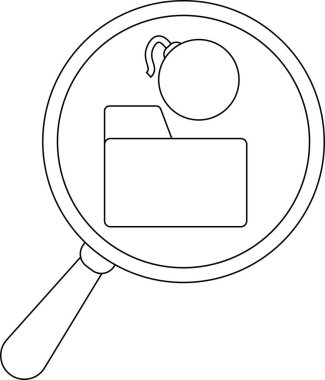 A magnifying glass reveals a folder with a bomb above it