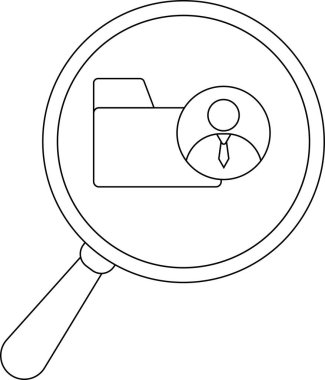 A magnifying glass reveals a file folder with a business person icon overlayed
