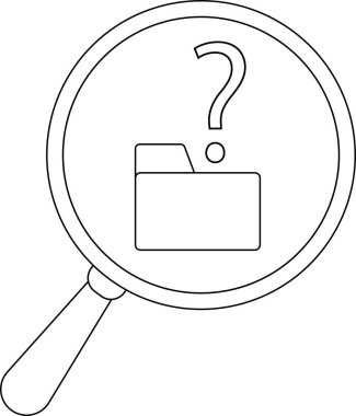 A magnifying glass highlights a folder icon beneath a question mark indicating file exploration or searching