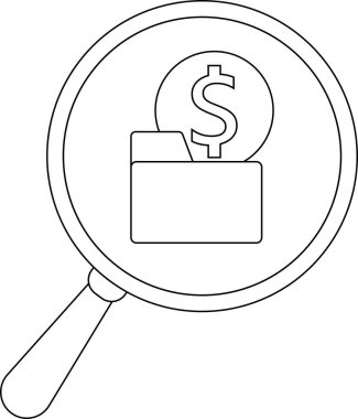 A magnifying glass focuses on a folder topped with a dollar symbol
