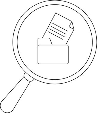A magnifying glass focuses on a file folder with documents inside