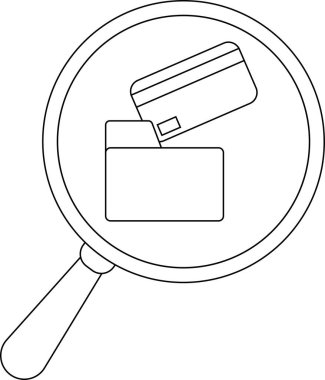 A credit card partially inside a folder viewed through a magnifying glass