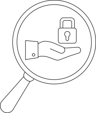 Magnifying glass shows a hand holding a padlock symbolizing security inspection
