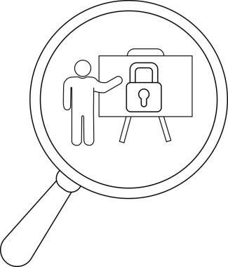 Magnifying glass reveals presentation on security with padlock