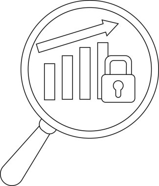 Magnifying glass revealing a financial chart arrow and padlock
