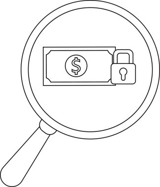 Magnifying glass reveals a dollar bill secured by a padlock emphasizing financial security