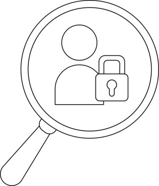 Magnifying glass examines an icon of a person with a padlock symbolizing security or privacy