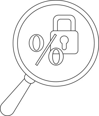 A magnifying glass highlights a padlock and percentage sign