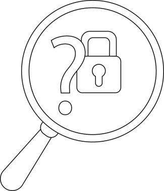 A magnifying glass focuses on a question mark next to a padlock