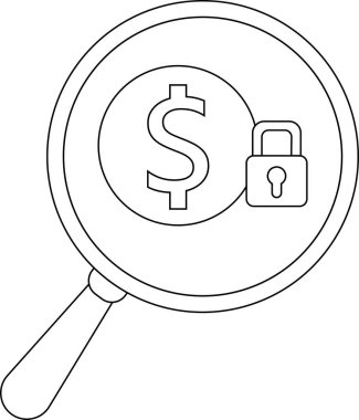 A magnifying glass focuses on a dollar symbol and a padlock