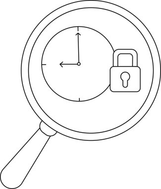 A magnifying glass focuses on a clock and a padlock symbol