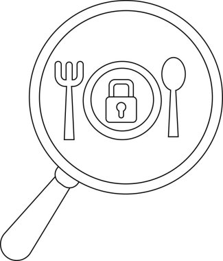 A line drawing shows a magnifying glass revealing a plate with a lock fork and spoon on it