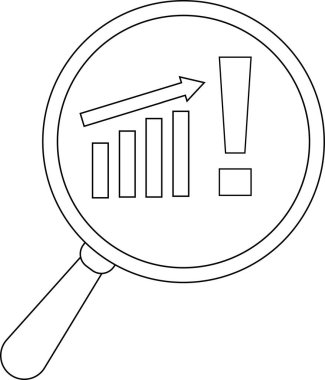 Outlined magnifying glass reveals a rising bar graph upward arrow and person icon within the lens