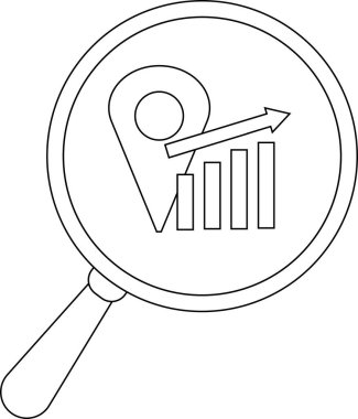 Outlined magnifying glass reveals a rising bar graph upward arrow and person icon within the lens