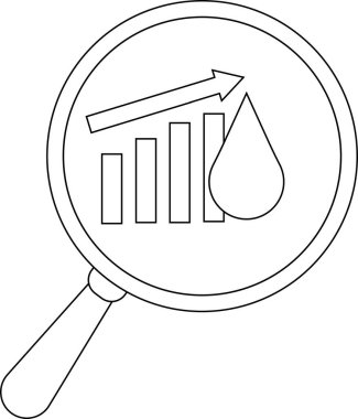 Outlined magnifying glass reveals a rising bar graph upward arrow and person icon within the lens