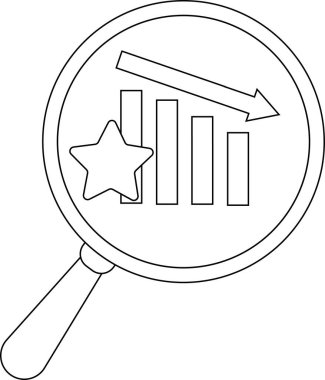 Magnifying glass highlights downward chart with star indicating data analysis
