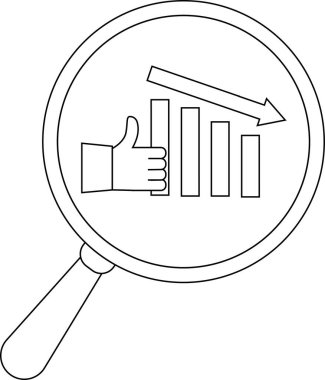 A magnifying glass shows a graph declining with a thumbs up next to the bars